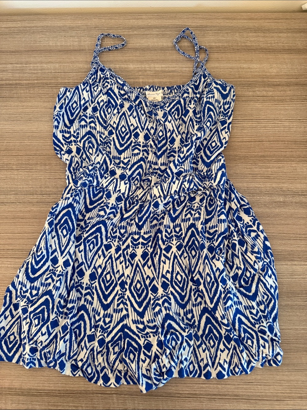 American Eagle Outfitters Blue and White Ikat Spaghetti Strap Romper